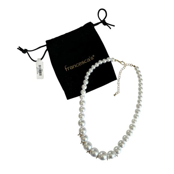 Francesca’s Luxe CZ White Pearl Necklace 14K Gold Plated - Picture 1 of 5